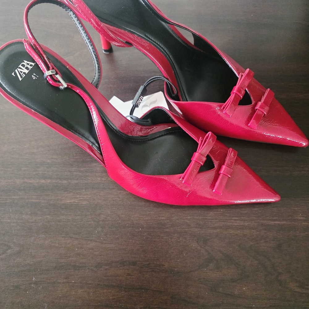 Zara Red Slingback Heels with Pointed Toe and Stiletto - Picture 3 of 4